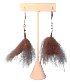 Goose Feather and Fox Fur Puff Earrings - Grey