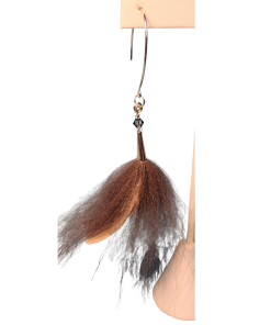 Alternative view of Goose Feather and Fox Fur Puff Earrings - Grey