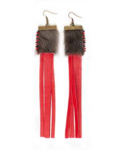 Silver Sealskin Earring with Red Fringes