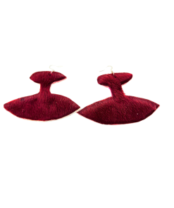 Natural Sealskin Dyed Brilliant Red Sealskin Ulu Shaped Earrings with White Bison Hide Backing