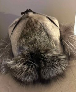 Sealskin Hat with Silver Fox Fur Trim