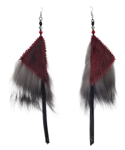 Red Sealskin Silver Fox Dangles Earrings_Taalrumiq_Christina King_01