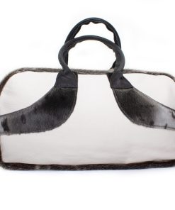 Alternative view of White Bison Hide Travel Bag with Seal Design, Black Bison Handles, Purse Feet, Inside Base