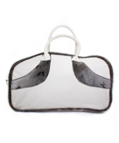 White Bison Hide Travel Bag with Seal Design, White Bison Handles, Purse Feet, Inside Base