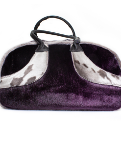 (SOLD) Purple Sealskin Travel Bag with Seal Design, Bison Handles, Purse Feet, Inside Base