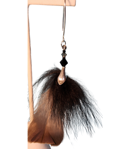 Alternative view of Goose Feather and Fox Fur Puff Earrings - Black