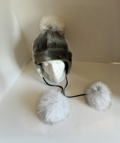 Sealskin Hat with Fox Fur Pom Poms