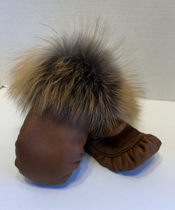 Ladies' Bison Curved Leather Mitts with Cross Fox Fur (Made to Order)