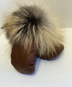 Alternative view of Ladies' Bison Curved Leather Mitts with Cross Fox Fur (Made to Order)