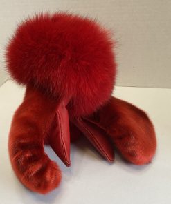 Red Curved Sealskin Mitts